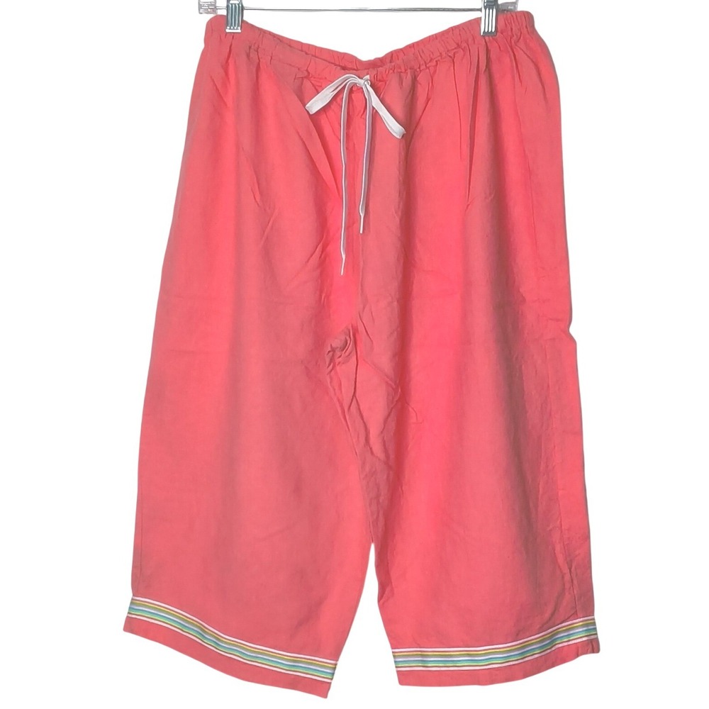 Coastal Grandma Shane Lee Inc. Capris Women XL Pink Stripe Hem Drawstring Cotton